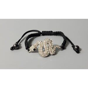Silver Tone Clear rhinestone Black String Adjustable Bracelet B1A